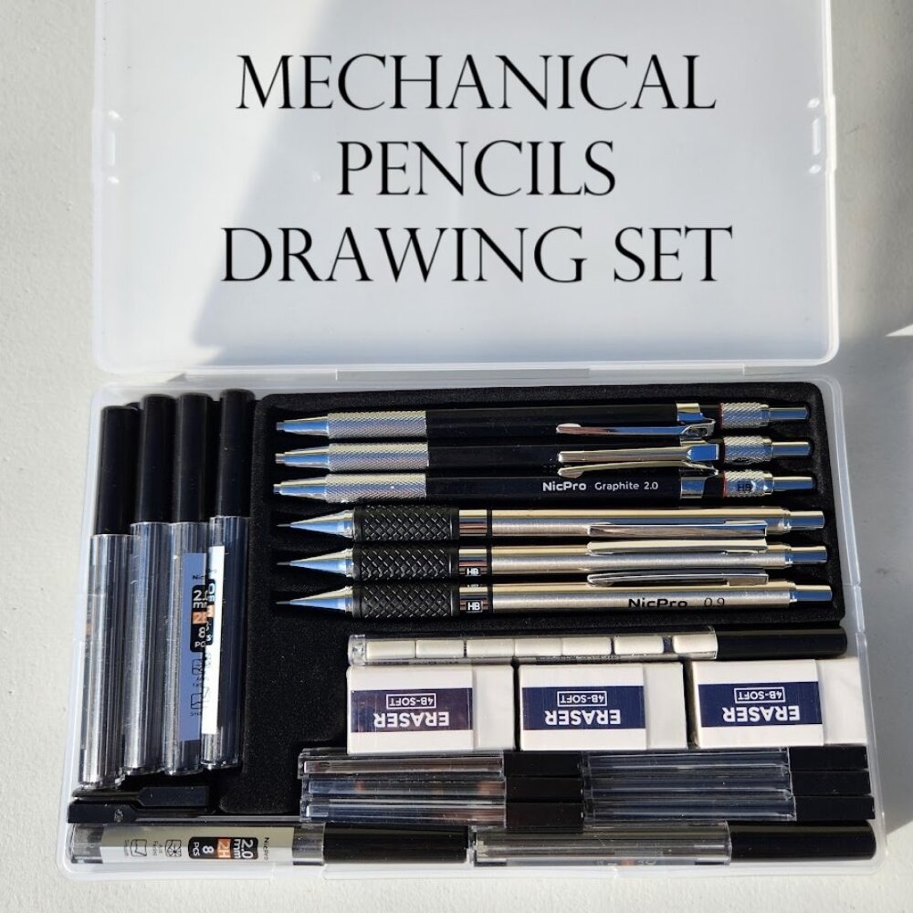 NEW Mechanical Pencil Set Drafting Pencils 0.5 mm & 0.7 mm & 0.9 mm & 3PCS 2mm G